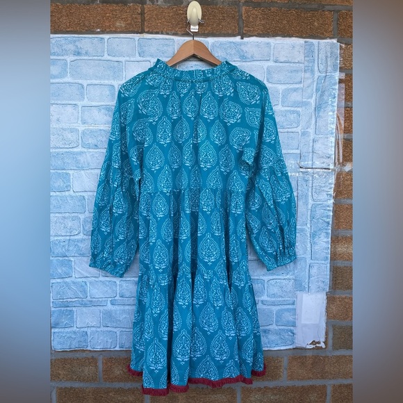 TUCKERNUCK Tropical Teal Lantern Block Print Tie Neck Coverup Dress Size Medium - Picture 7 of 14